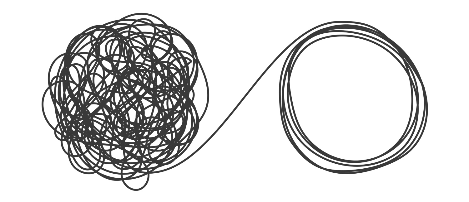 A tangled line resolving into a clean circle